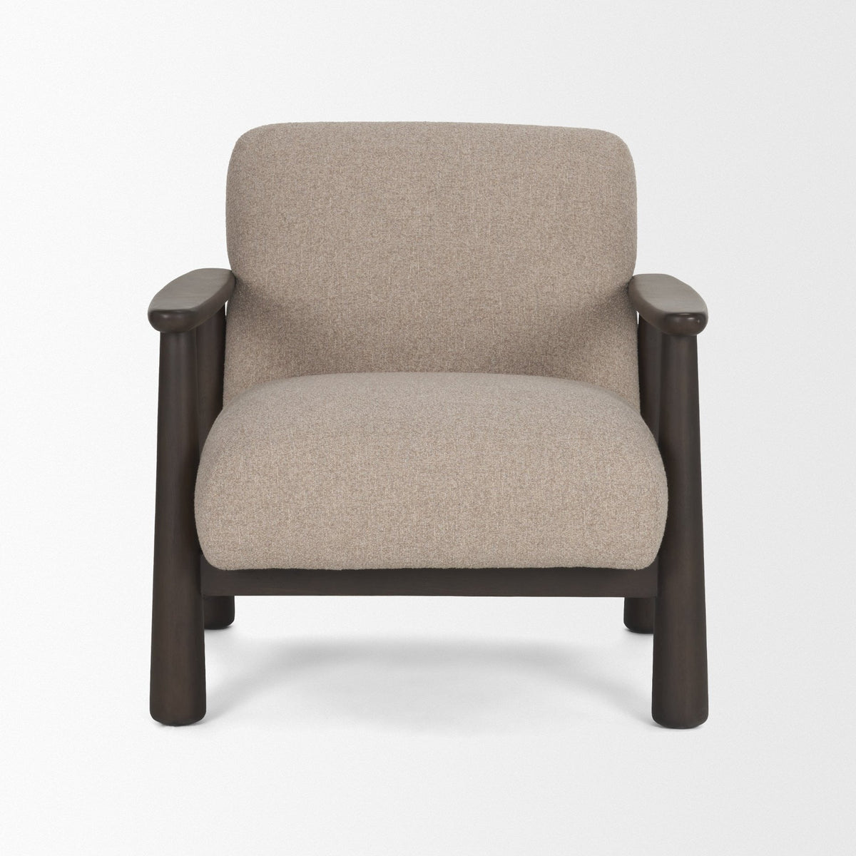 Willmar Textured Mushroom Gray Fabric Espresso Brown Wood Accent Lounge Chair - Dekor Butik