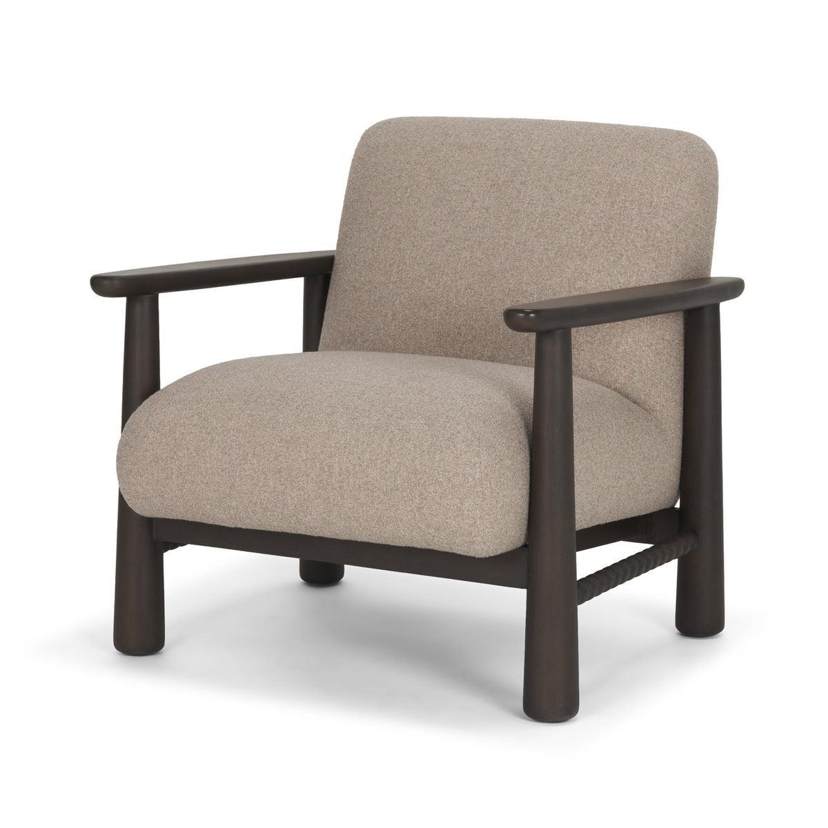 Willmar Textured Mushroom Gray Fabric Espresso Brown Wood Accent Lounge Chair - Dekor Butik