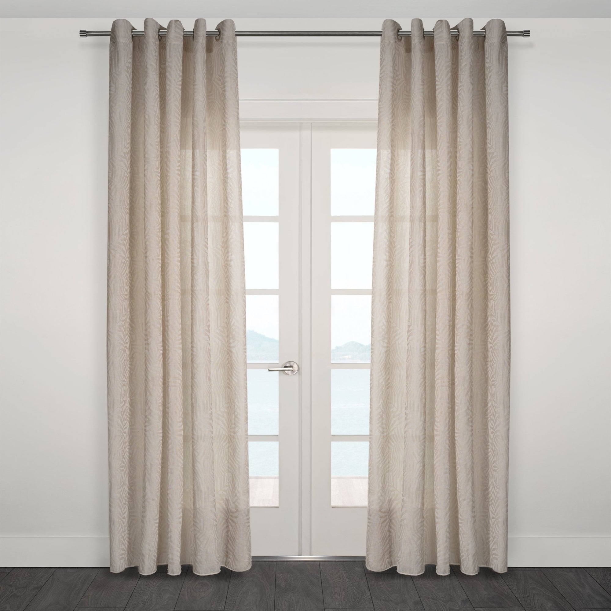 CurtainsZacari Woven Leaf Design Textured Semi Sheer Curtain 80"x 95" - Dekor Butik