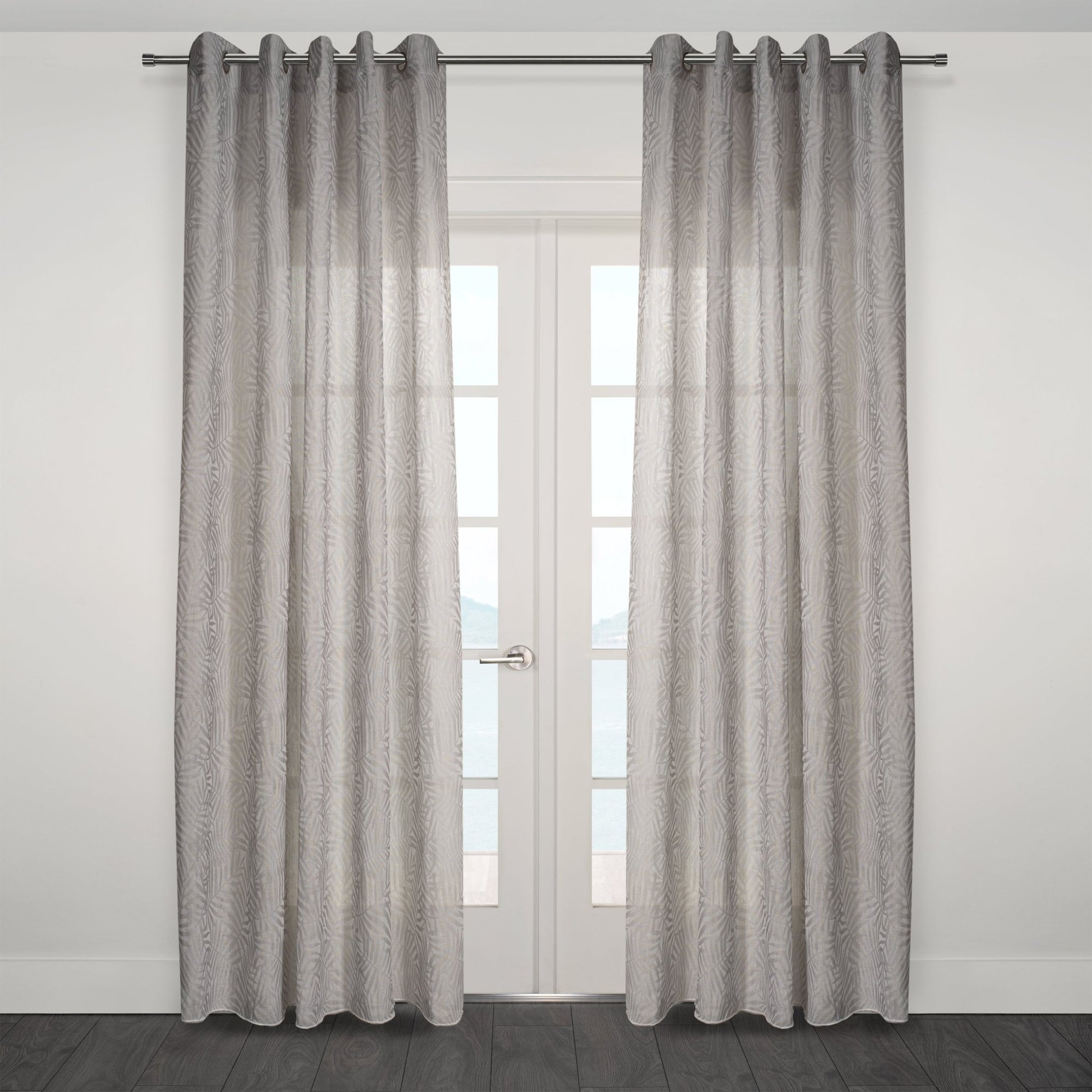 CurtainsZacari Woven Leaf Design Textured Semi Sheer Curtain 80"x 95" - Dekor Butik