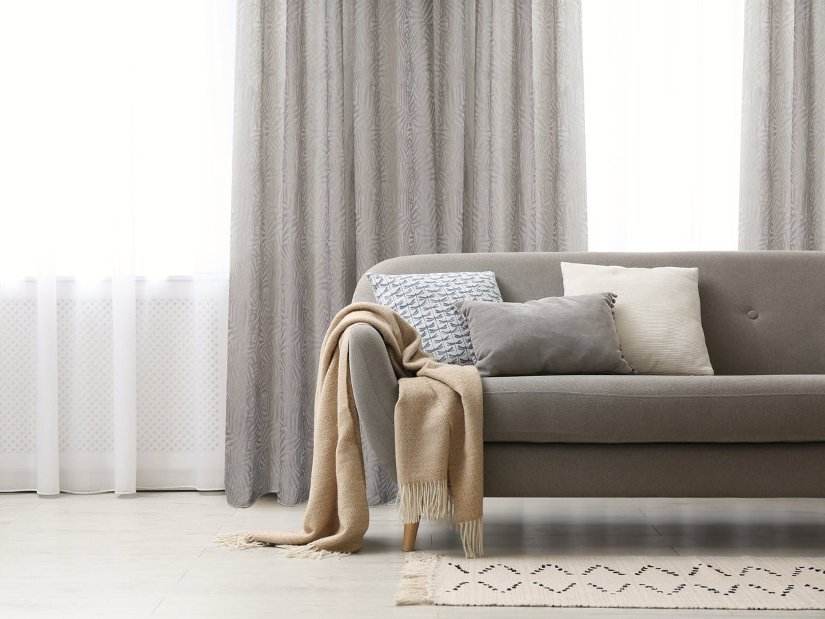 CurtainsZacari Woven Leaf Design Textured Semi Sheer Curtain 80"x 95" - Dekor Butik